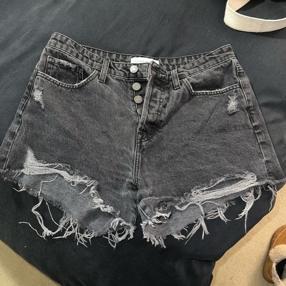 Flying Monkey Distressed Black Denim Shorts